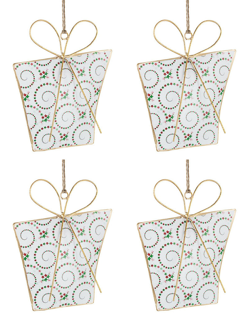 Pendagli Albero di Natale Metallo Oro Pacco Regalo Addobbi Natalizi H 15 cm