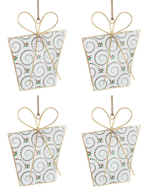 Pendagli Albero di Natale Metallo Oro Pacco Regalo Addobbi Natalizi H 15 cm