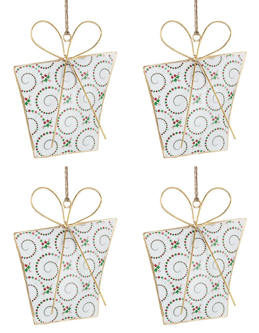 Pendagli Albero di Natale Metallo Oro Pacco Regalo Addobbi Natalizi H 15 cm