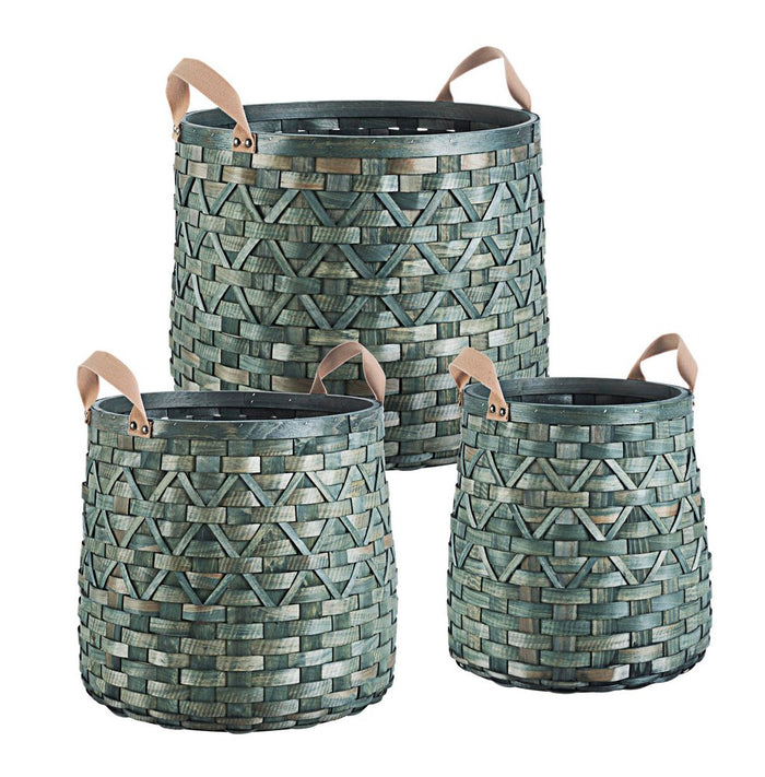 Cesti in Legno Intrecciato Rotondi Natalizi Regalo Colorati Naturali Bizzotto Altezza: 39 cm, Colore: Verde