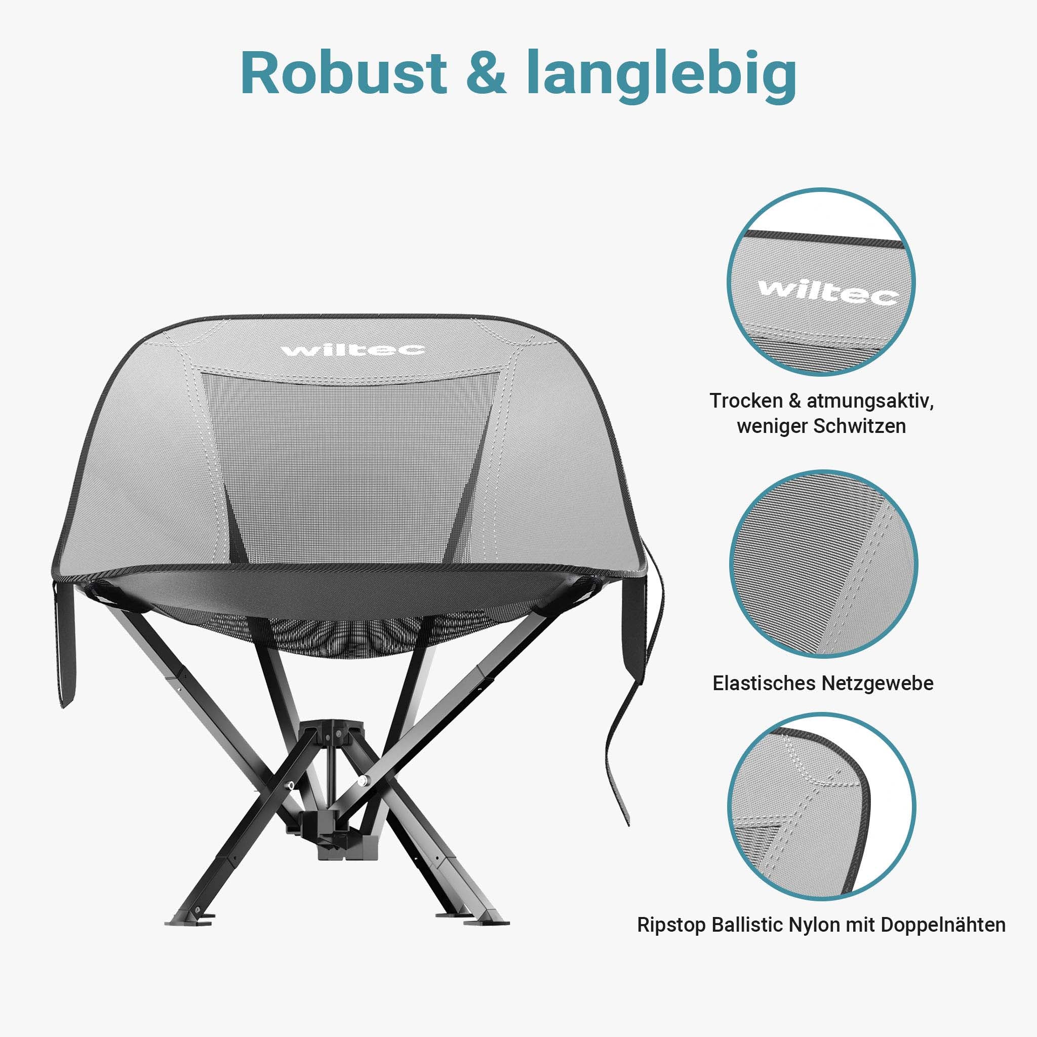 Sedia da campeggio pieghevole portatile 100 kg grigio nero