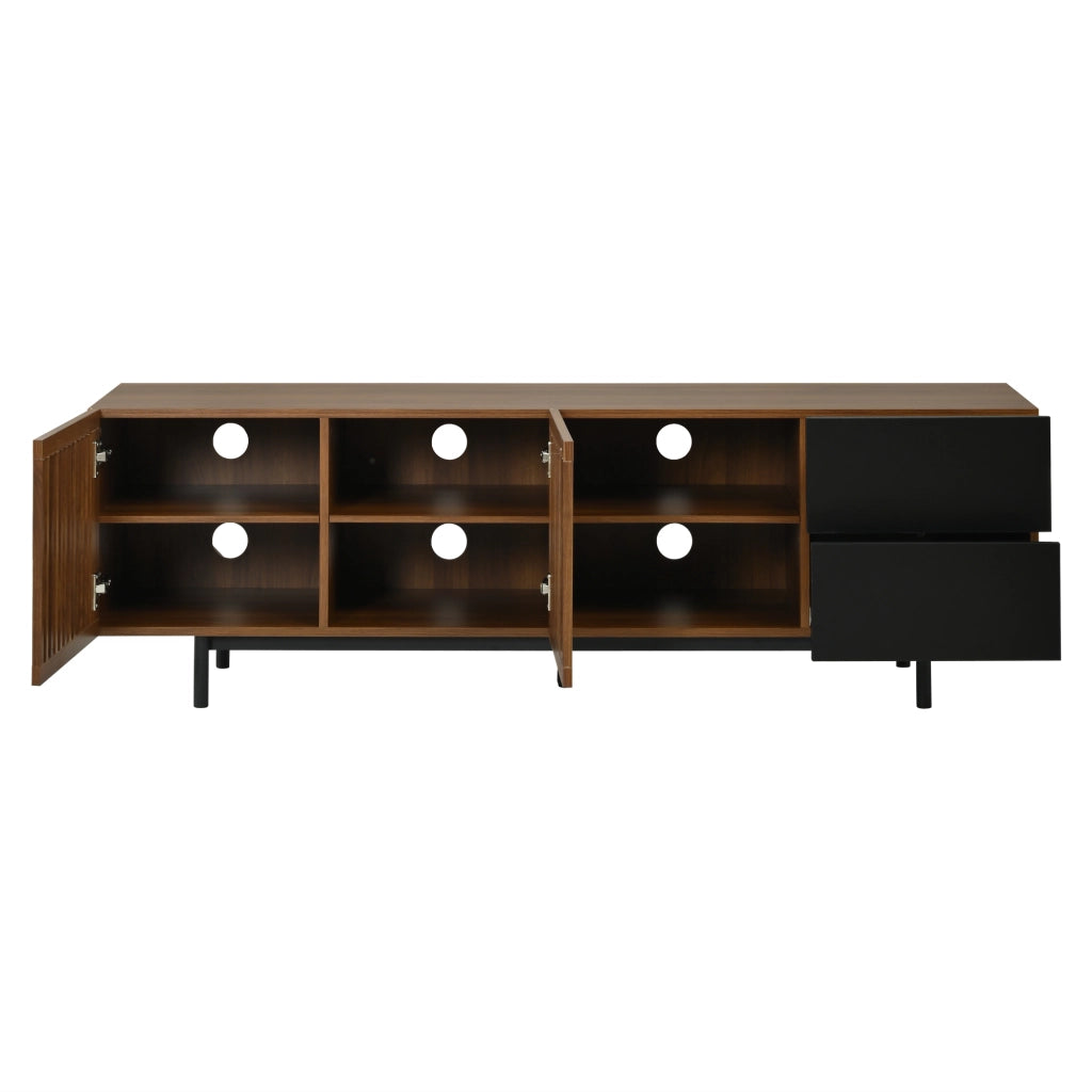 Mobile TV 160x38x50 cm con ante a lamelle e cassetti in MDF nero e noce