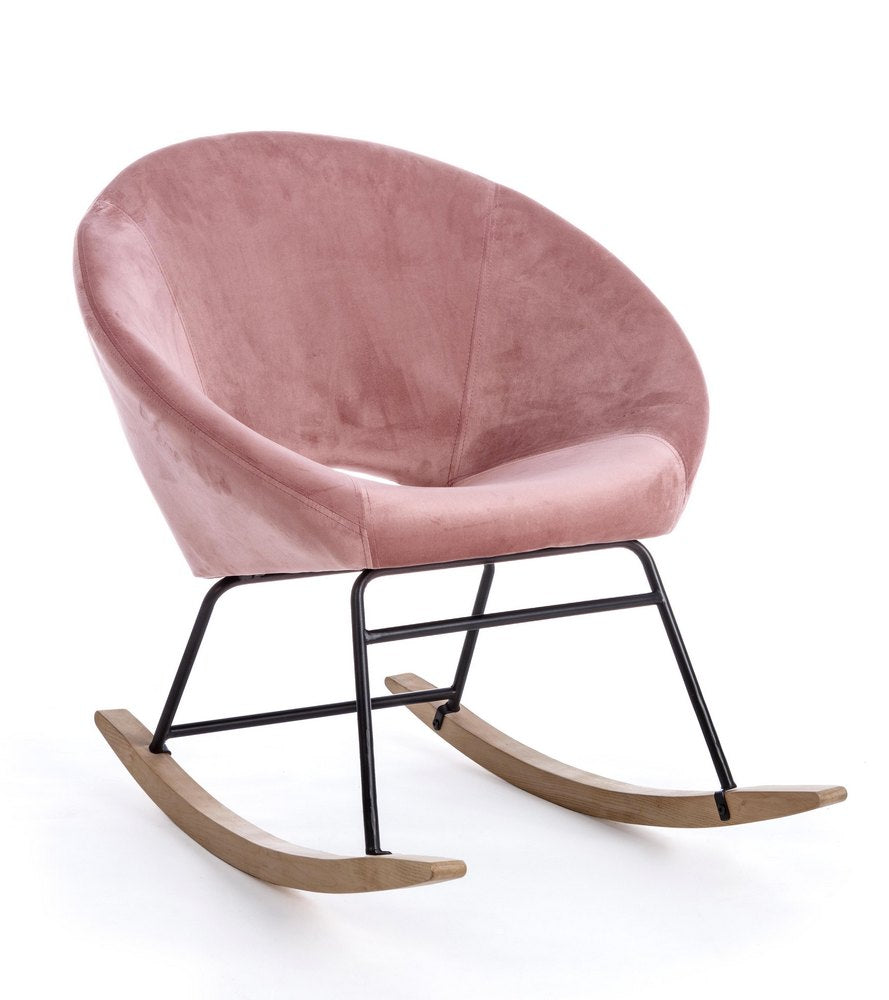 Poltrona Sedia Dondolo Annika in Velluto Rosa Antico Elegante Moderna Bizzotto
