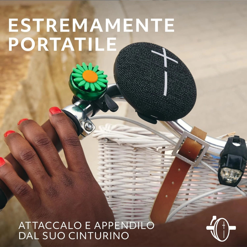 Ultimate Ears MINIROLL Altoparlante Bluetooth impermeabile ultraportatile, bassi potenti, resistente alla polvere IP67, raggio d’azione di 40 m - Nero