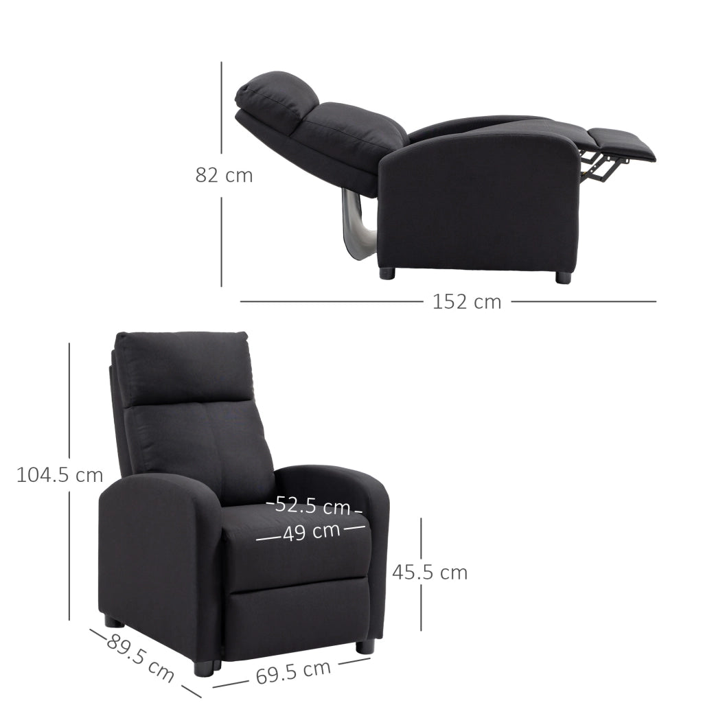 Poltrona Relax Imbottita con Schienale Reclinabile 135¡ã e Poggiapiedi Estraibile in Lino, 69x87x100.5 cm, Nero