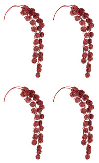 Ramo Natalizio Glitterato Curvo Rametto Decorazioni Addobbi Natale H 72 cm 4Pz Colore: Rosso