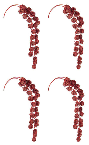 Ramo Natalizio Glitterato Curvo Rametto Decorazioni Addobbi Natale H 72 cm 4Pz Colore: Rosso