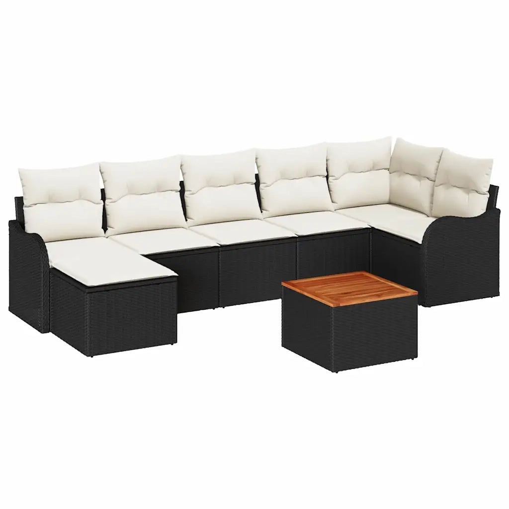 Set Divano da Giardino 8 pcs Nero e Crema polyrattan