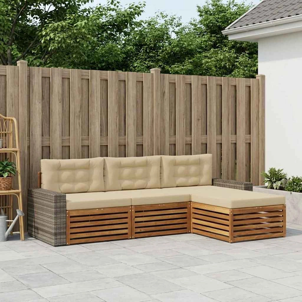 Set di divani da esterno 4 pz Naturale e Beige Poliestere 3383221