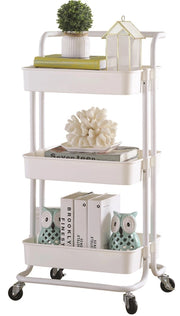 MAURY'S CARRELLO BIANCO PORTATUTTO 3 RIPIANI CON RUOTE MANICO 43X36X86CM METALLO