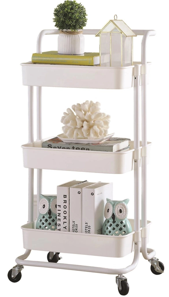MAURY'S CARRELLO BIANCO PORTATUTTO 3 RIPIANI CON RUOTE MANICO 43X36X86CM METALLO
