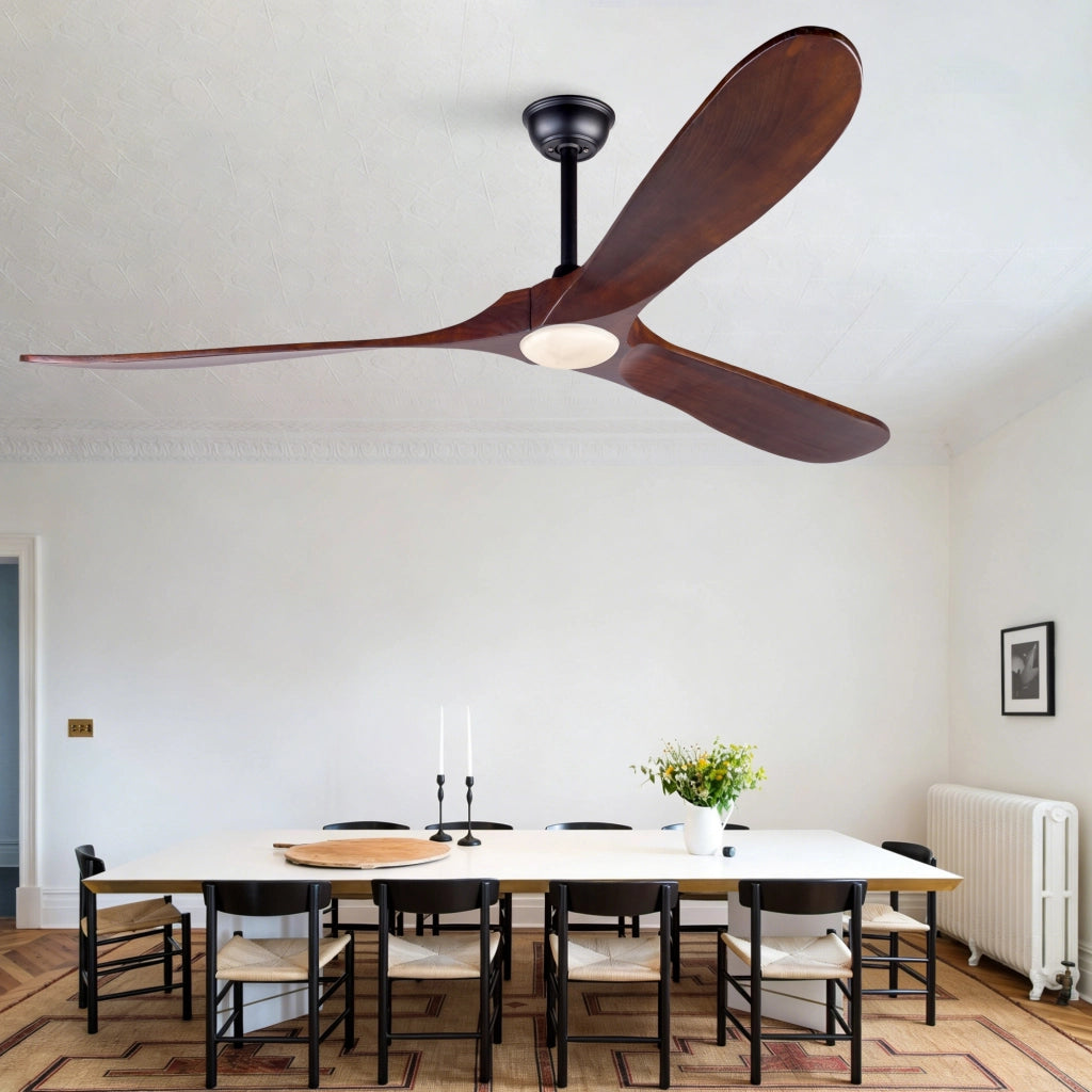 Ventilatore 70 pollici con illuminazione e telecomando, 3 pale legno massello, 3CCT dimmerabile, motore DC silenzioso, 6 velocit¨¤, timer