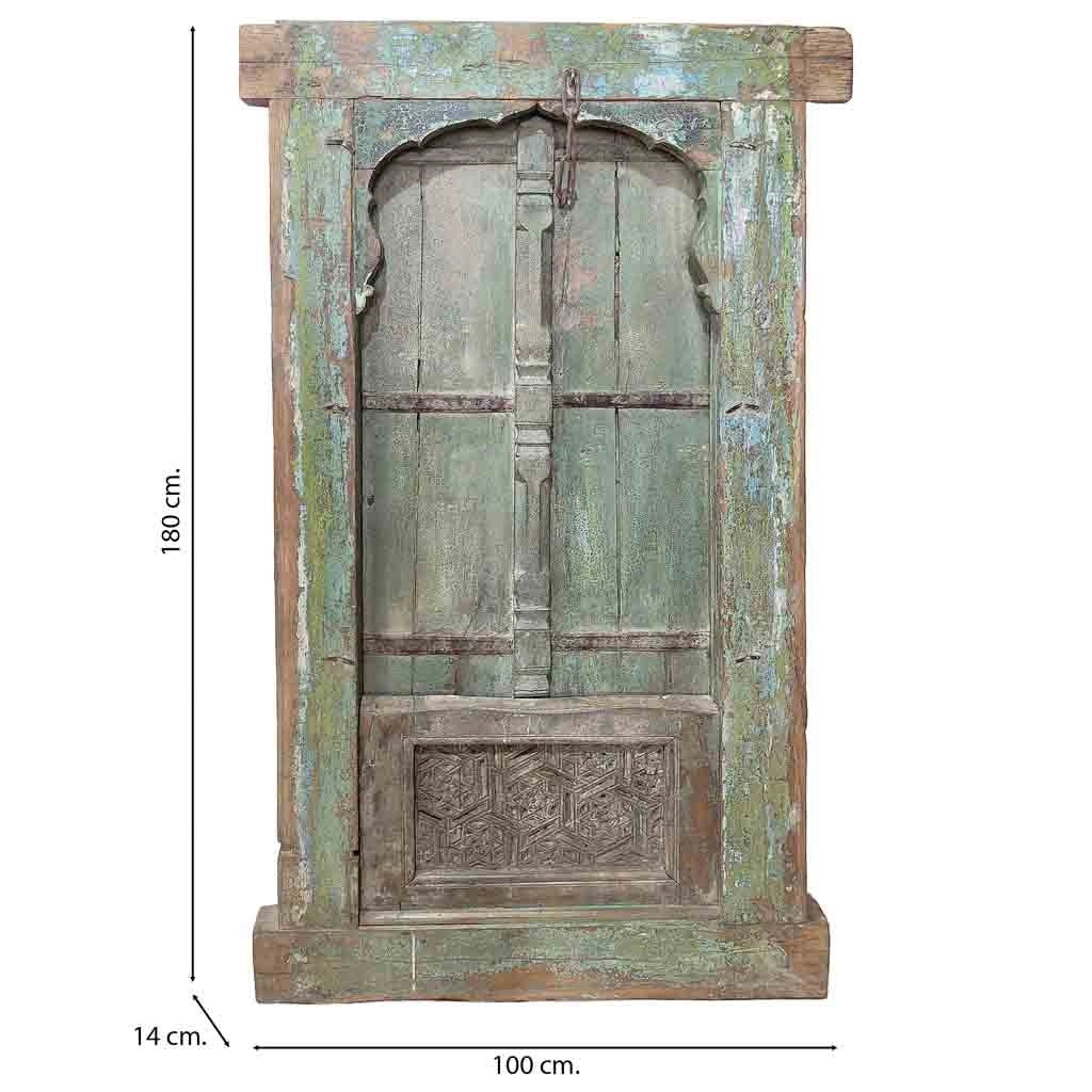 Finestra in legno artigianale blu 100x14x180h cm