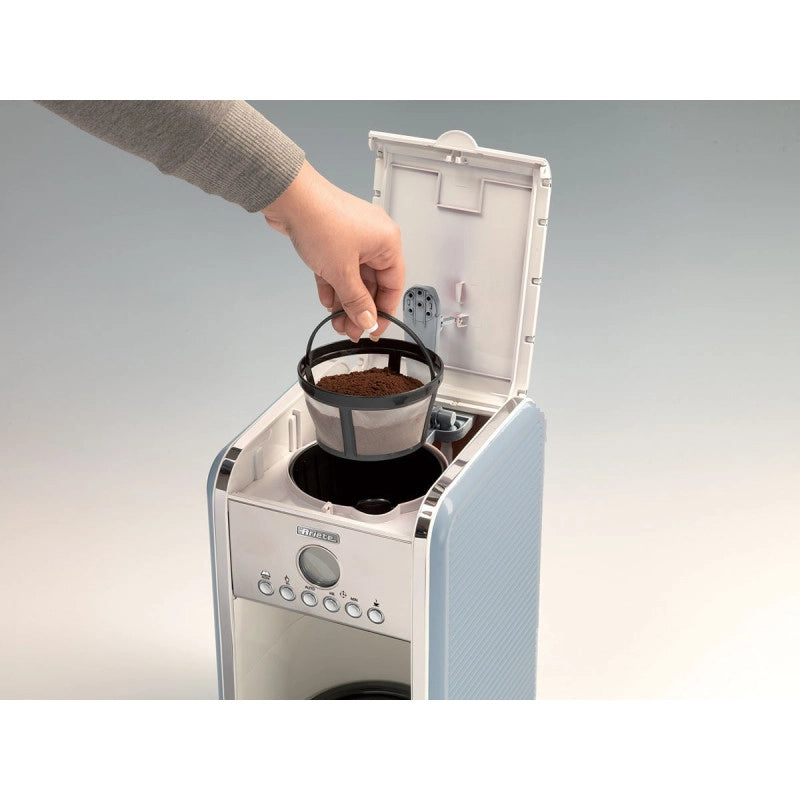 Macchina per caffè americano - 12 tazze - Caraffa in vetro - Programmazione 24h - Autospegnimento - 2000W - Celeste
