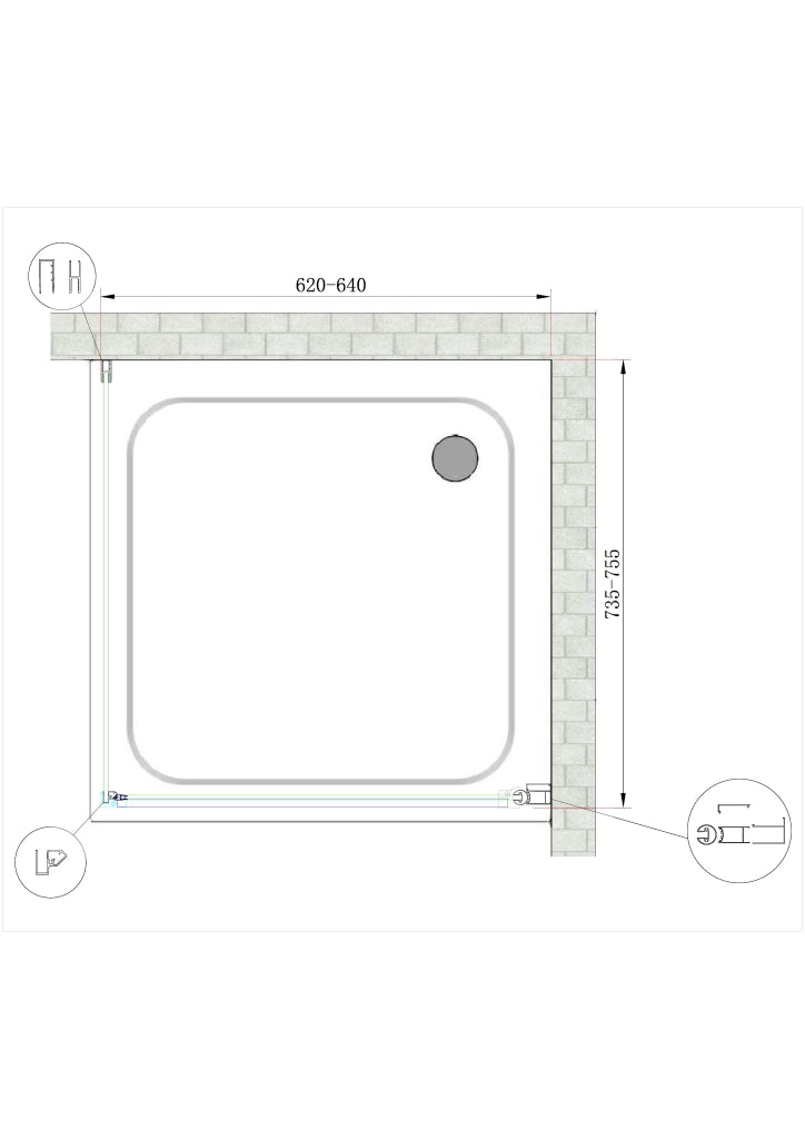 Box Doccia Battente e Parete Fissa Laterale Vetro Temperato 8 mm Easy-clean Reversibile PORTA 62-64 + FISSA 73,5-75,5