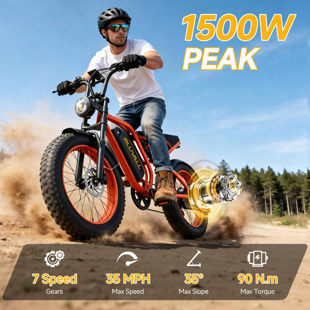 Bici Elettrica 20" Fat Bike 250W (Picco 1500W), Batteria 52V 20Ah Rimovibile con Serratura, Freni Idraulici + Doppia Sospensione Idraulica, Shimano 7 Marce, Bici per Citt¨¤ e Fuoristrada Portata 150kg