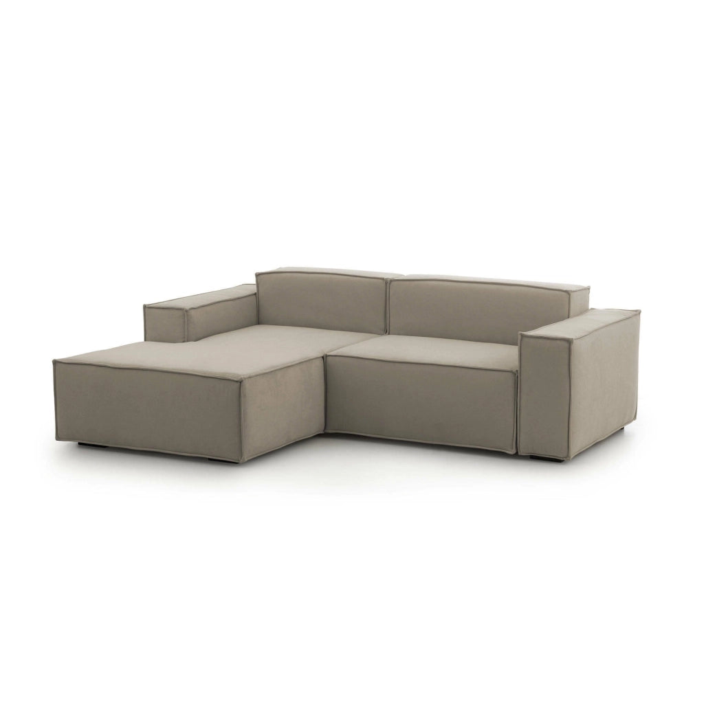 Divano fisso Alhoa, Divano componibile a 2 posti con penisola sinistra, Made in Italy, SofÒ  moderno in tessuto, Cm 220x170h70, Tortora