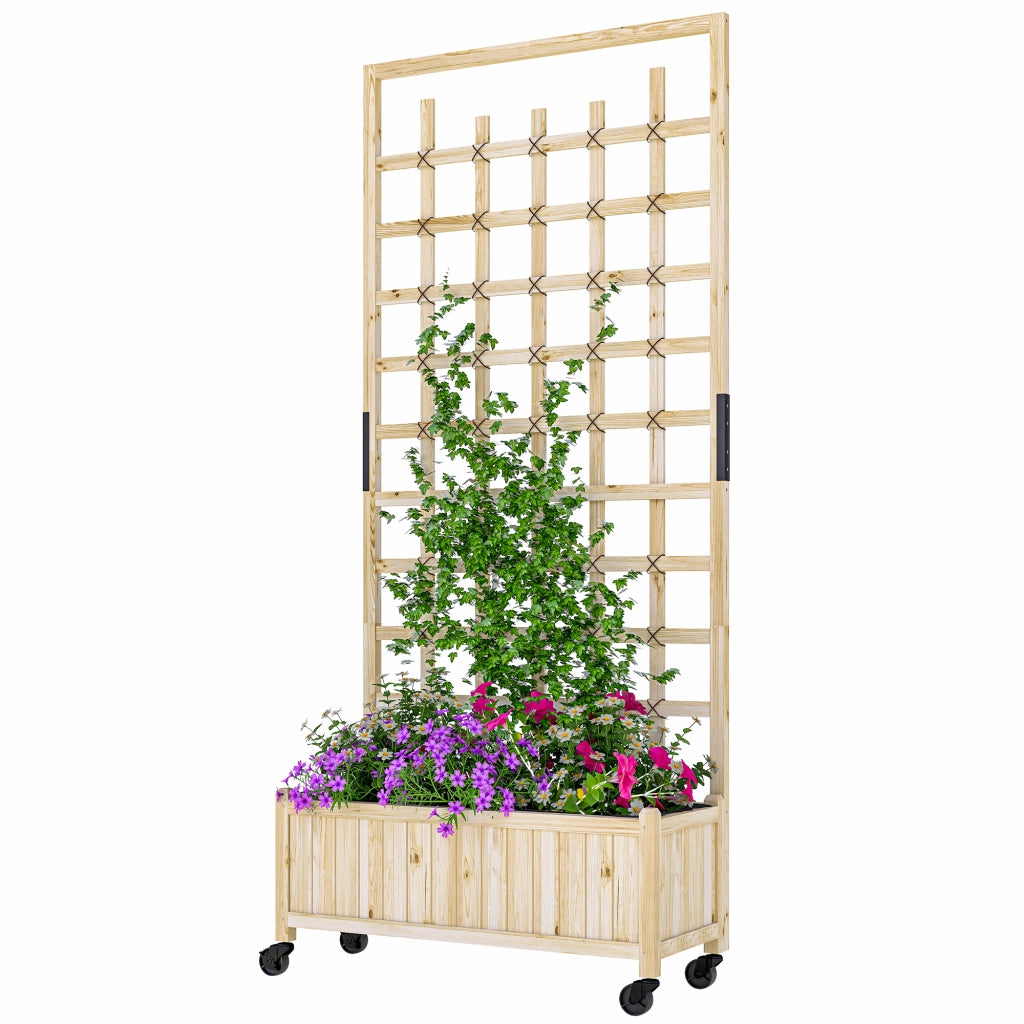 Fioriera con traliccio ¨C Xylo ¨C legno massello naturale con ruote 82,5x35x186cm