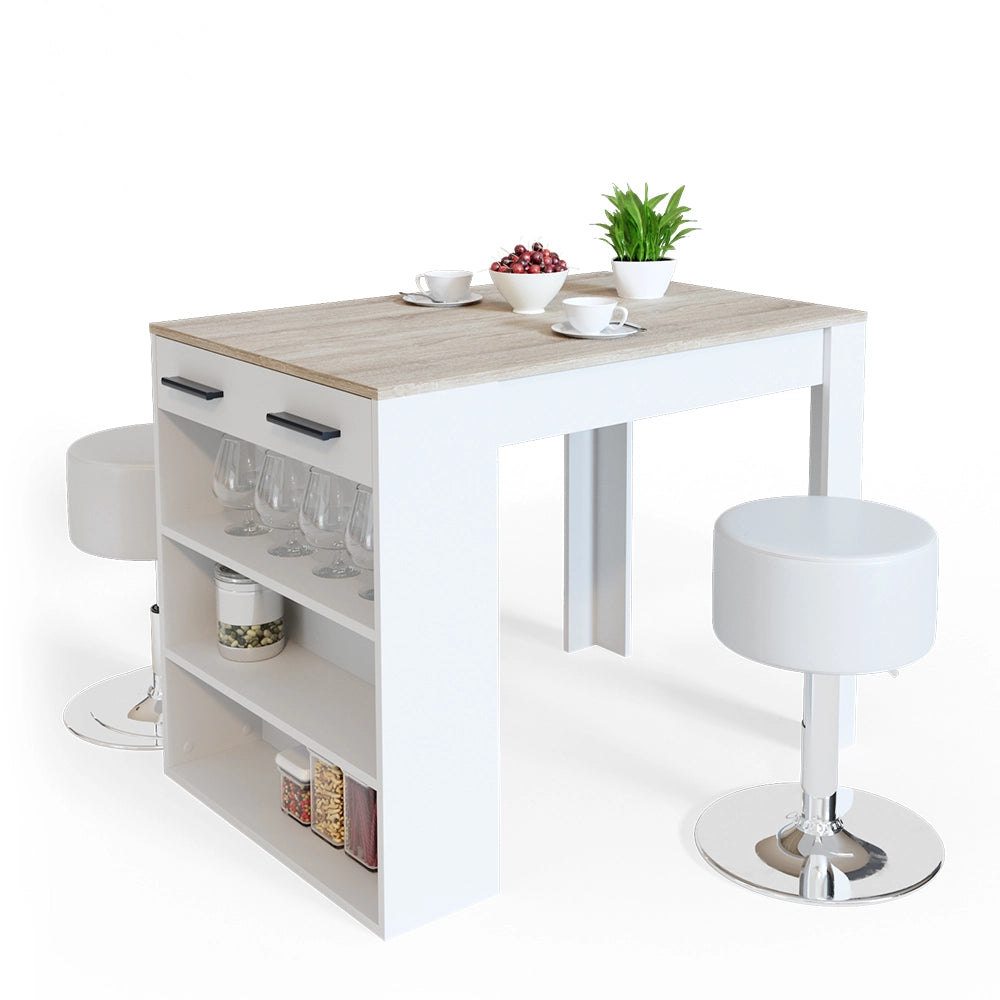 Vicco Set tavolo da pranzo Sonoma/Bianco 67 x 100 cm con 2 sgabelli