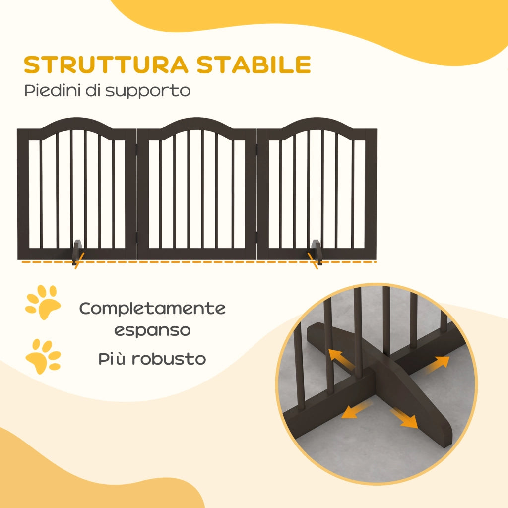 Cancellino per Cani Pieghevole a 3 Sezioni in Legno, 154.5x29.5x61cm, Caff¨¨