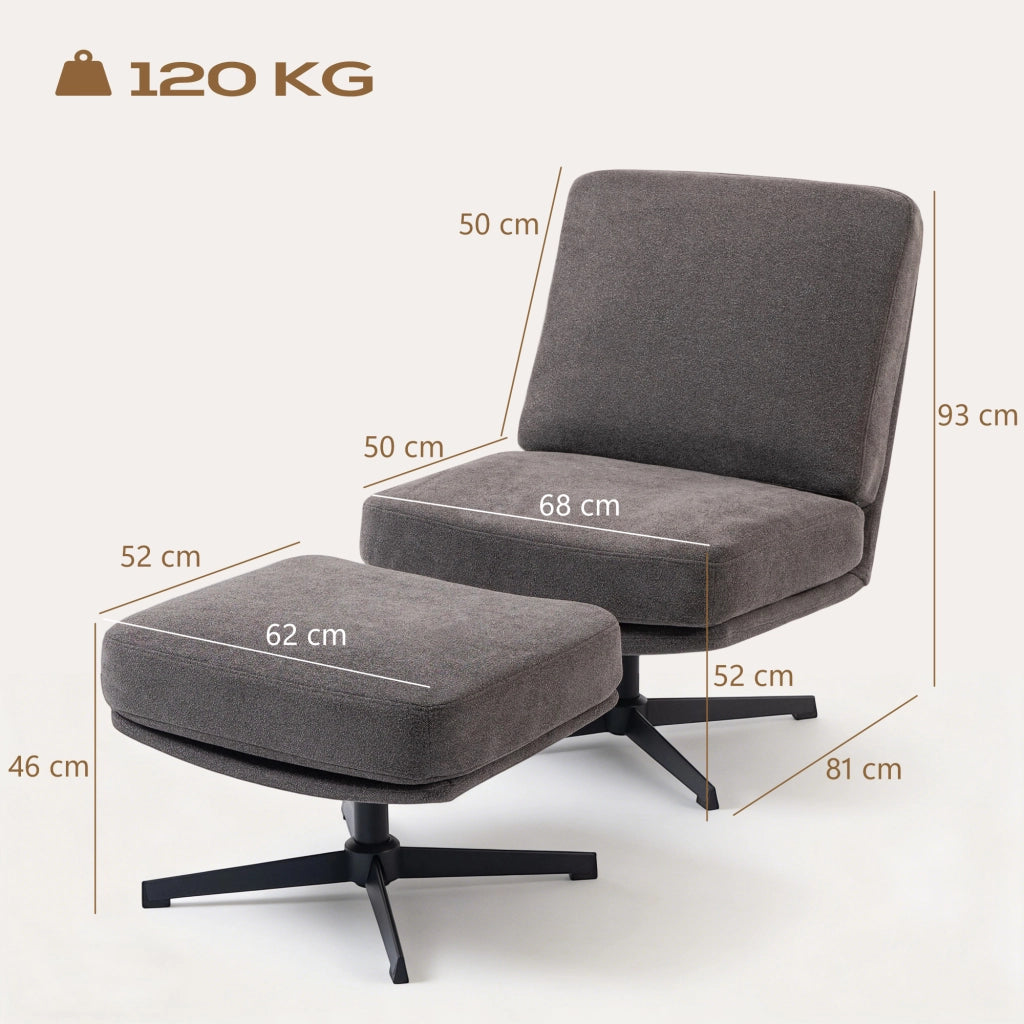 Poltrona Girevole con Poggiapiedi ¨C Zephmum ¨C Tessuto Grigio Scuro