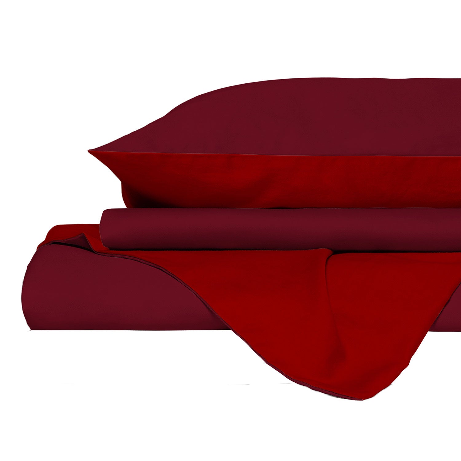 Copripiumino Singolo con Sacco e Federe in Tinta Unita Double Face Linea Vera Bordeaux e Rosso