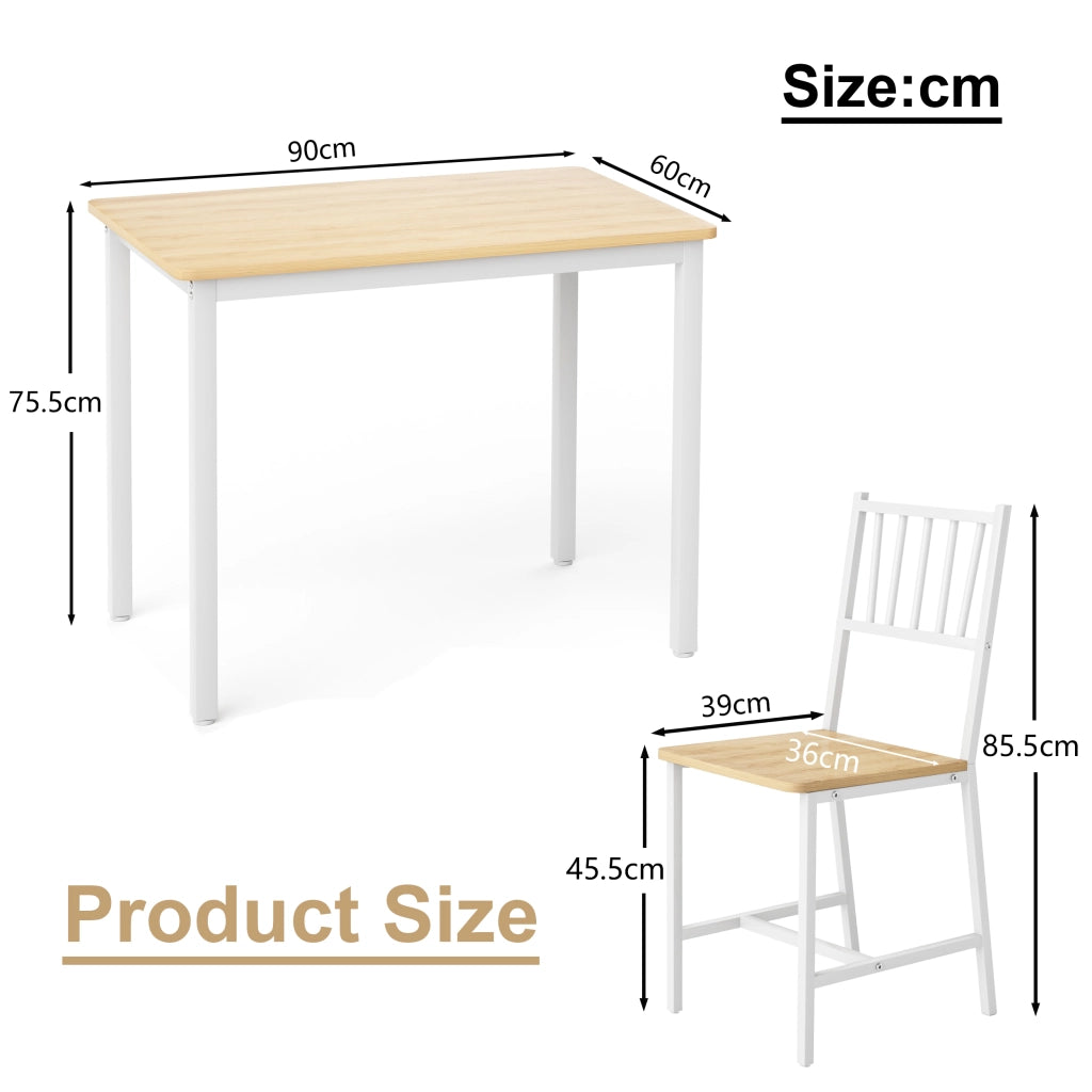TAVOLO da pranzo Set 3 pezzi 90x60x75,5 cm Naturale/Bianco in truciolato e acciaio