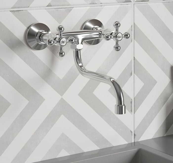 Rubinetto per cucina o lavatoio a muro parete maniglie stella,vintage per lavatoio