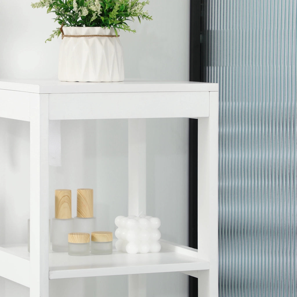 Libreria con 3 ripiani aperti e 2 cassetti ¨C Zephmum ¨C 30x30x144 cm bianco