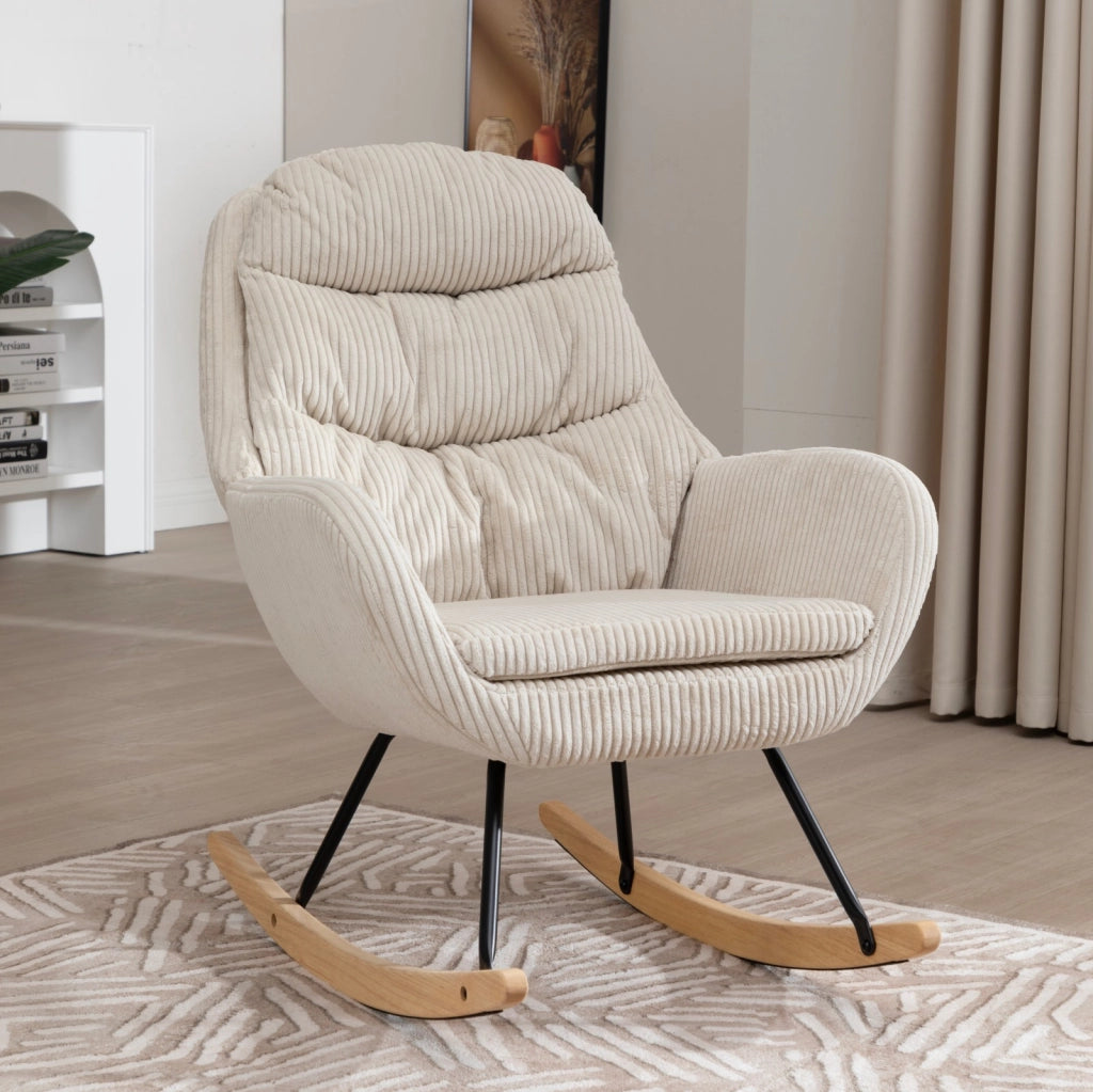 POLTRONA A DONDOLO 74x94x96 cm Beige in Velluto a Coste