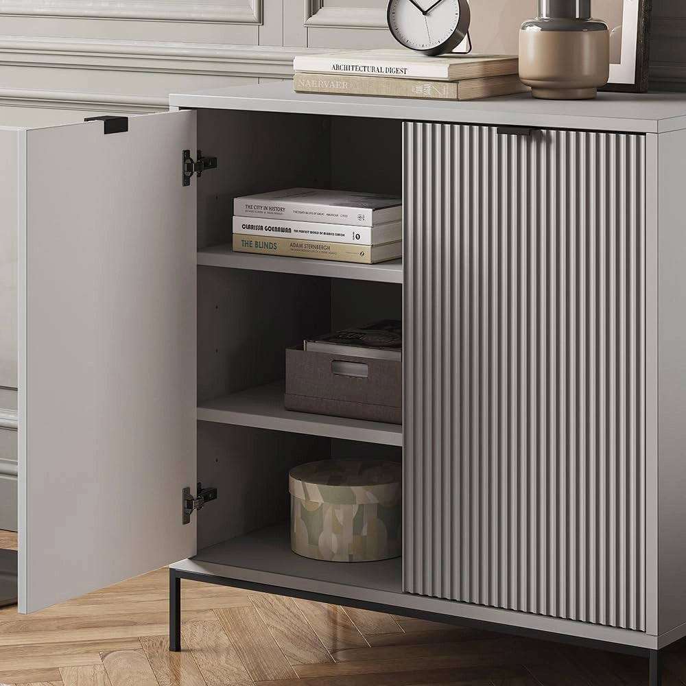 Cassettiera per camera da letto Eliza, Grigio, 42 x 81.2 cm con 2 porte, Meccanismo push-to-open e superficie facile da pulire