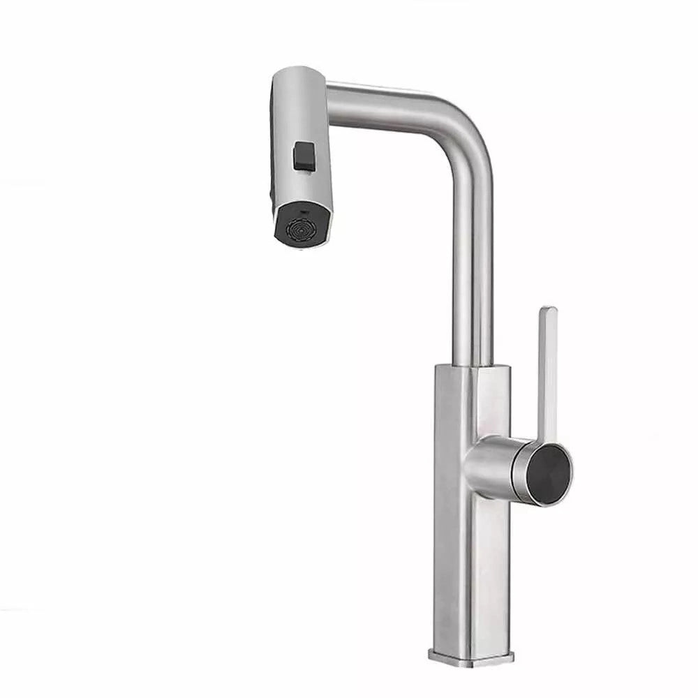 Trade Shop - Rubinetto Cucina Estraibile Erogatore Girevole 2 Getti Cromato Miscelatore 87255 -