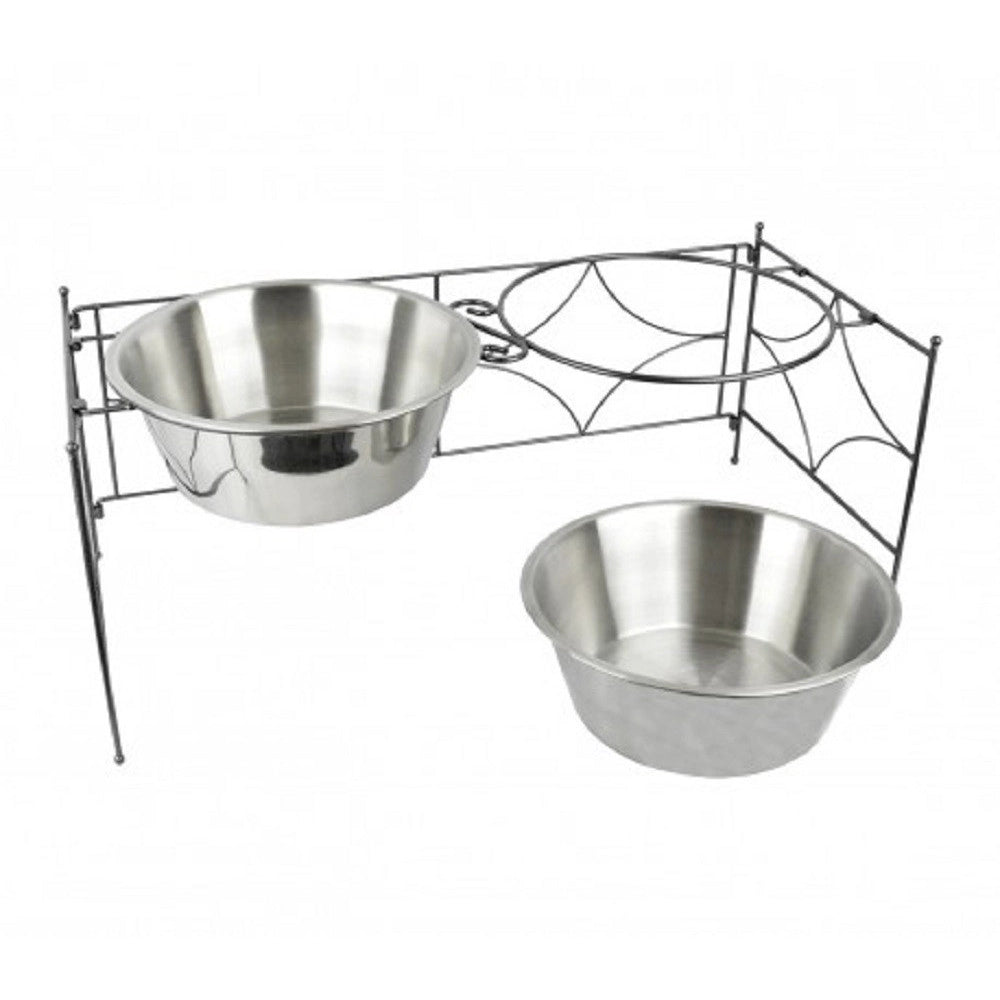Trade Shop - Doppia Ciotola Per Cane Cani In Acciaio Con Supporto Rialzato 44 X 21,5 X 11 Cm -