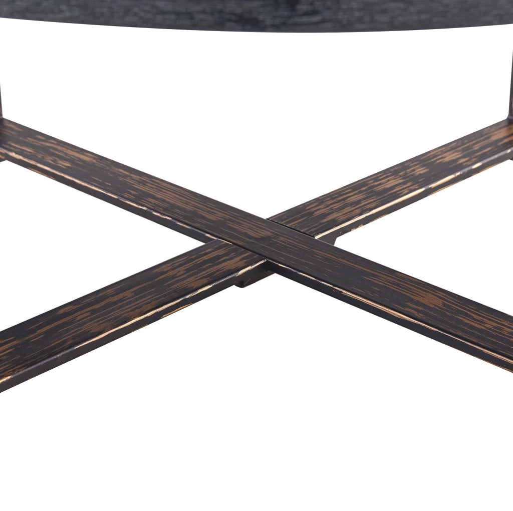 Tavolino rotondo nero in MDF e metallo ?68 x 39 cm con base a croce