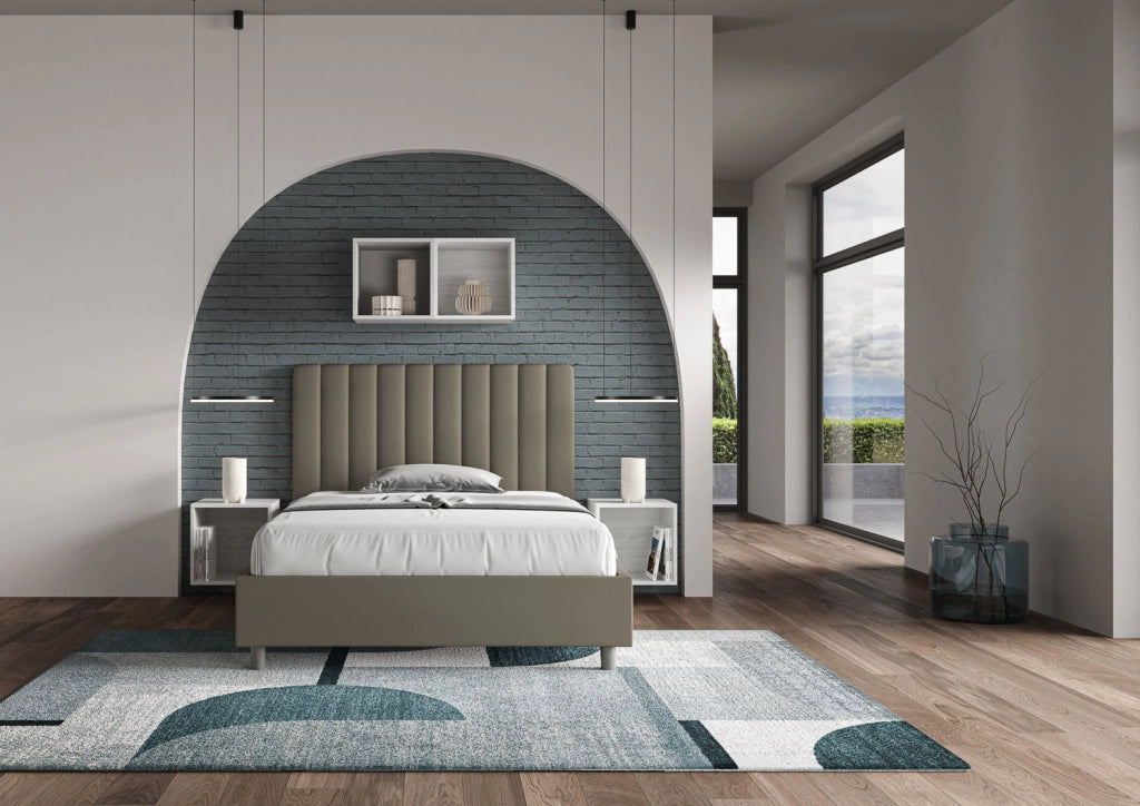 BS COM Letto una piazza e mezza contenitore imbottito 130x200 similpelle cappuccino