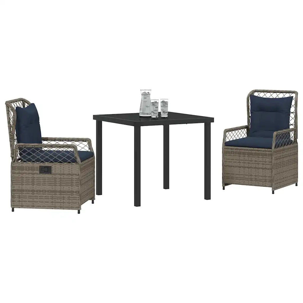 Set da Pranzo per Giardino 3 pcs Grigio polyrattan 3381051