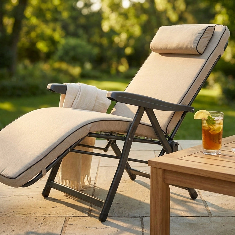 Poltrona Sdraio relax reclinabile in Tessuto Acciaio cm 155x60x60 - MORTY