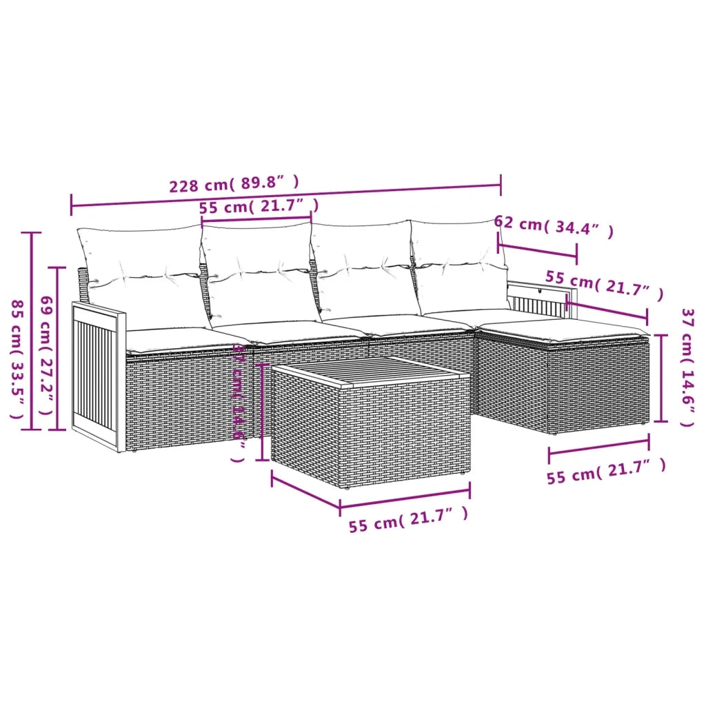 Set Divano da Giardino 6 pz con Cuscini-Sofa da Giardino-Divanetto da esterno Grigio in Polyrattan 195253