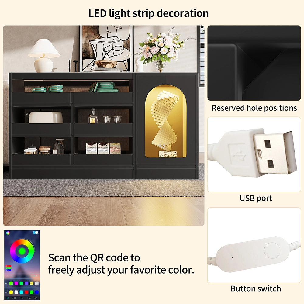 Com?? - Xylo - 6 cassetti LED nero 40x120x77.5cm moderno