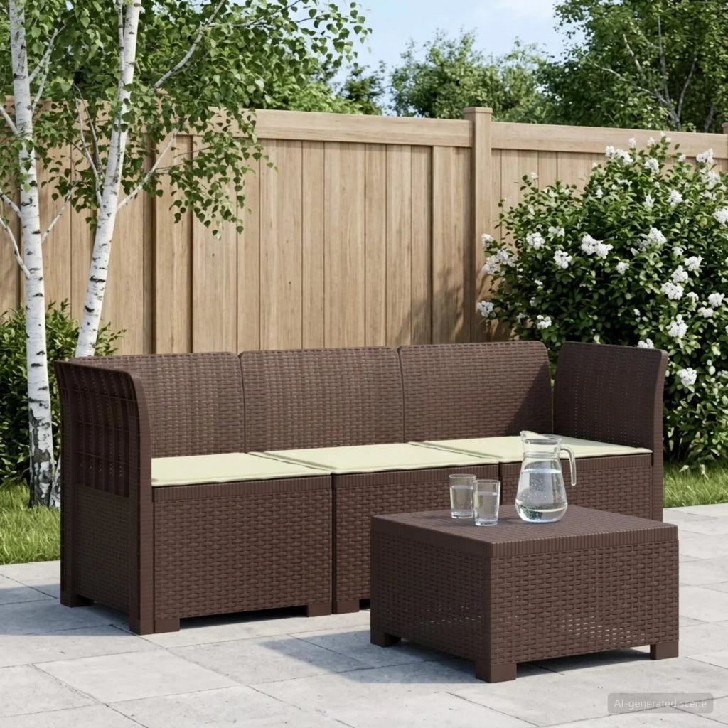 Divano da esterno-Divano da Giardino 3 posti con cuscini in look rattan PP 152615