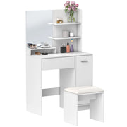 Scrivania con specchio e sgabello ¨C zephmum ¨C 80x40x132 cm, bianco