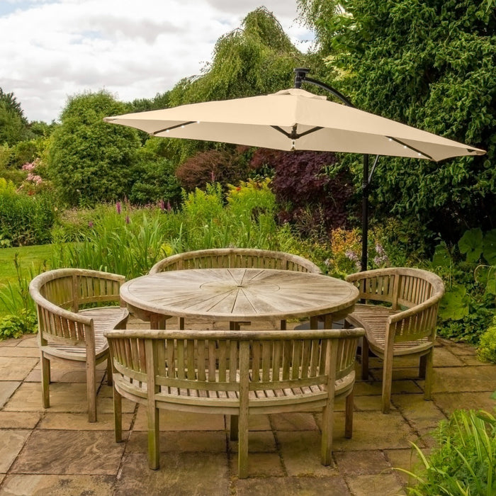 Ombrellone da Giardino Decentrato 3x3m con 24 LED e Pannello Solare - Beige