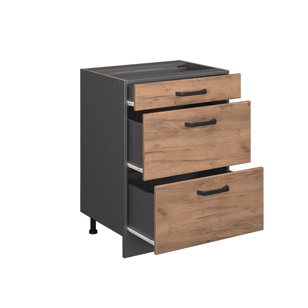 Vicco Mobiletto base per cucina Quercia dorata 60 cm con cassetti, senza piano di lavoro