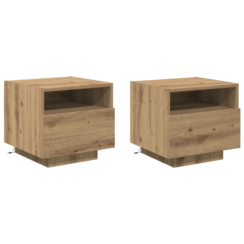 Comodini con Luci LED 2 pz Rovere Artigianale 40x39x37 cm