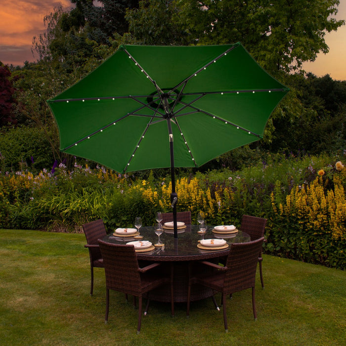 Ombrellone da Giardino Inclinabile 2.7m con 32 LED e Pannello Solare - Verde