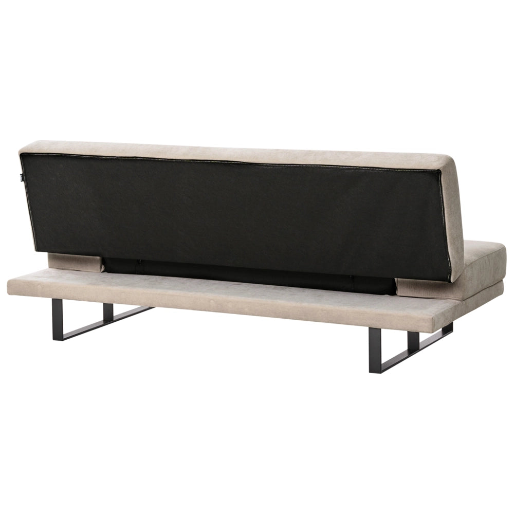 Divano Letto in Tessuto beige chiaro ciniglia con schienale reclinabile e struttura in legno stile moderno