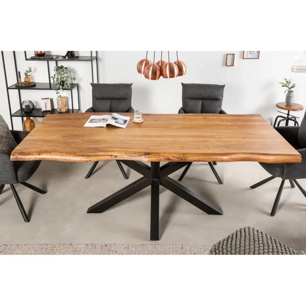 Table ARKAYA 220 cm – Piano in legno massiccio di acacia verniciato e struttura in metallo nero – Design industriale ed elegante