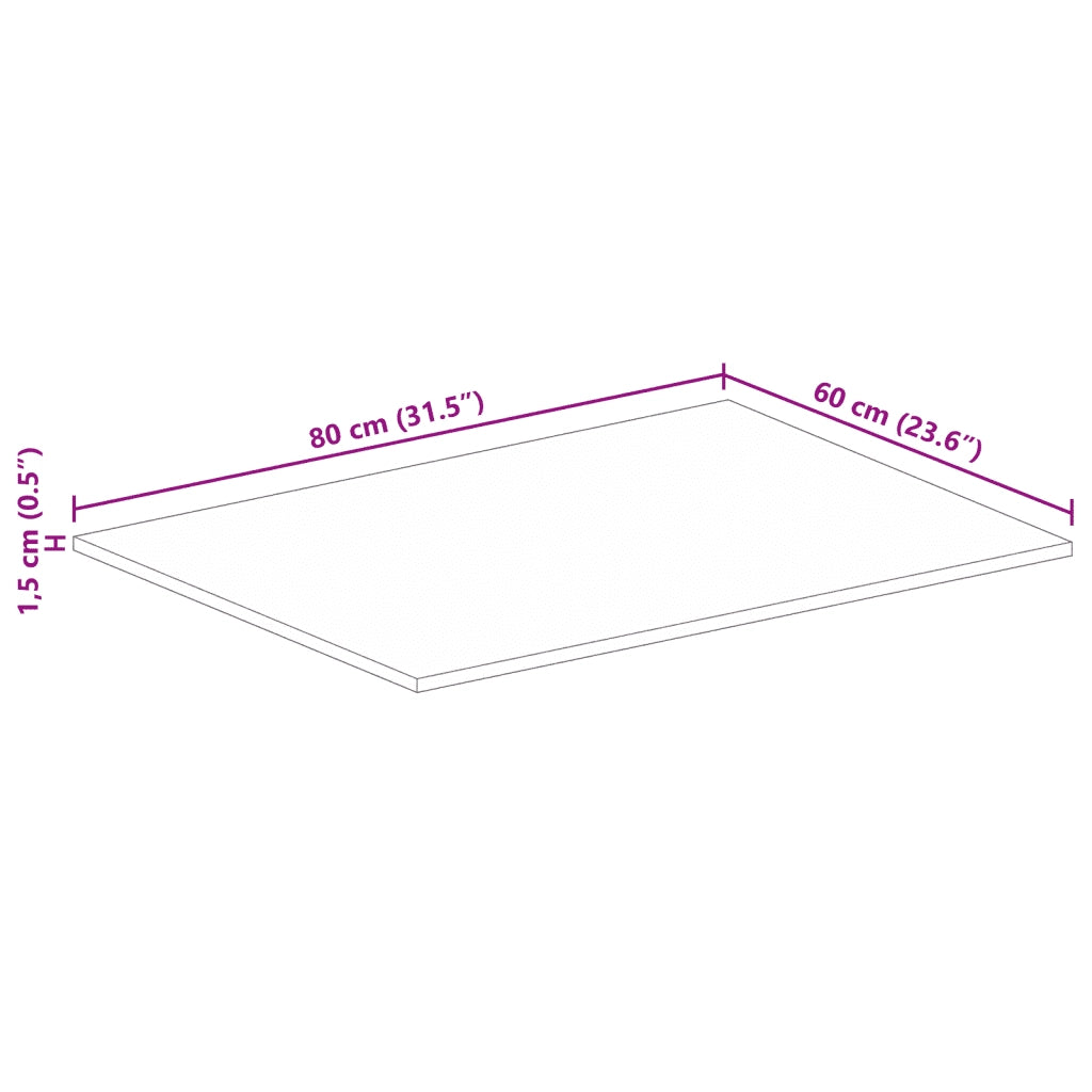 vidaXL Piano per Tavolo 80x60x1,5cm Rettangolare Legno di Mango Grezzo