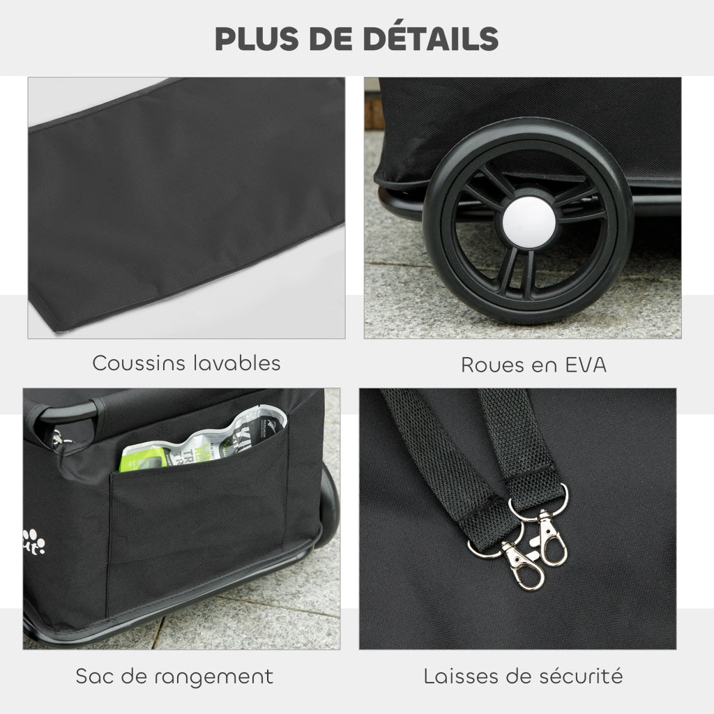 Carrello per cani pieghevole 4 ruote ¨C zephmum ¨C 53x45x28 cm nero
