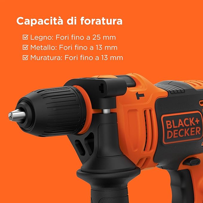 Black+Decker BEH710-QS – Trapano a percussione 710W con mandrino autoserrante